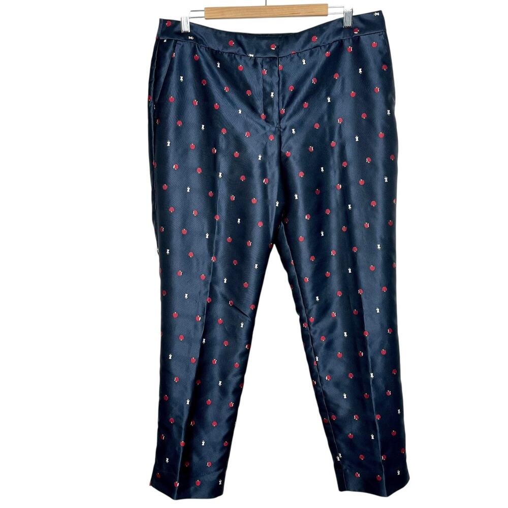 Talbots Apple Embroidered Pants Womens Size 12 Fruit Preppy Teacher Twee